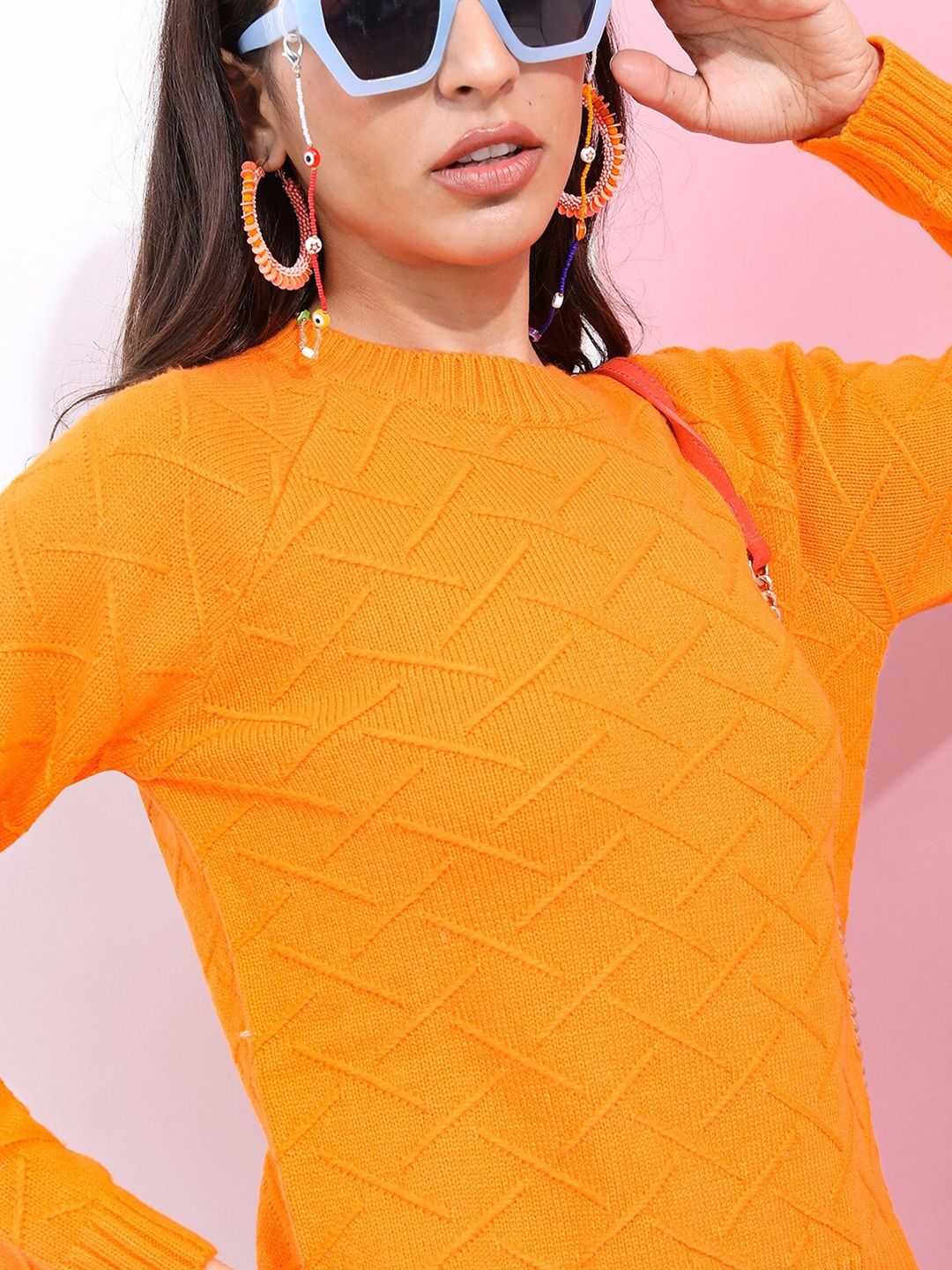 Tokyo Talkies Womens Orange Jacquard Acrylic Pullover