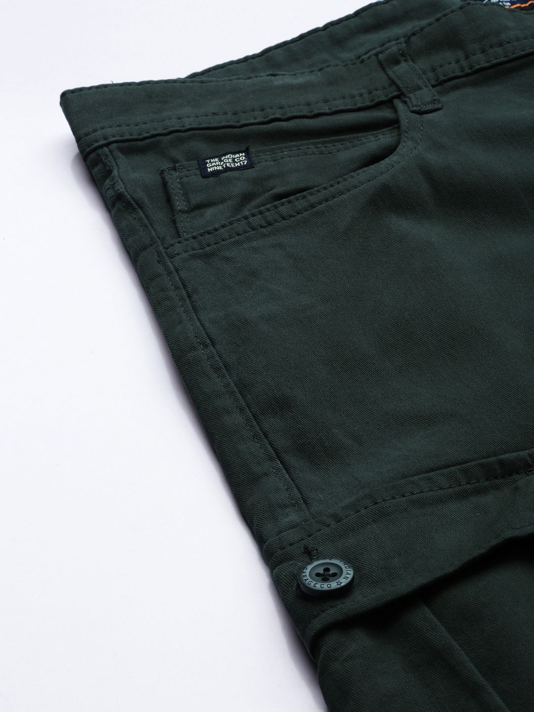 The Indian Garage Co Men Olive Green Slim Fit Cargos