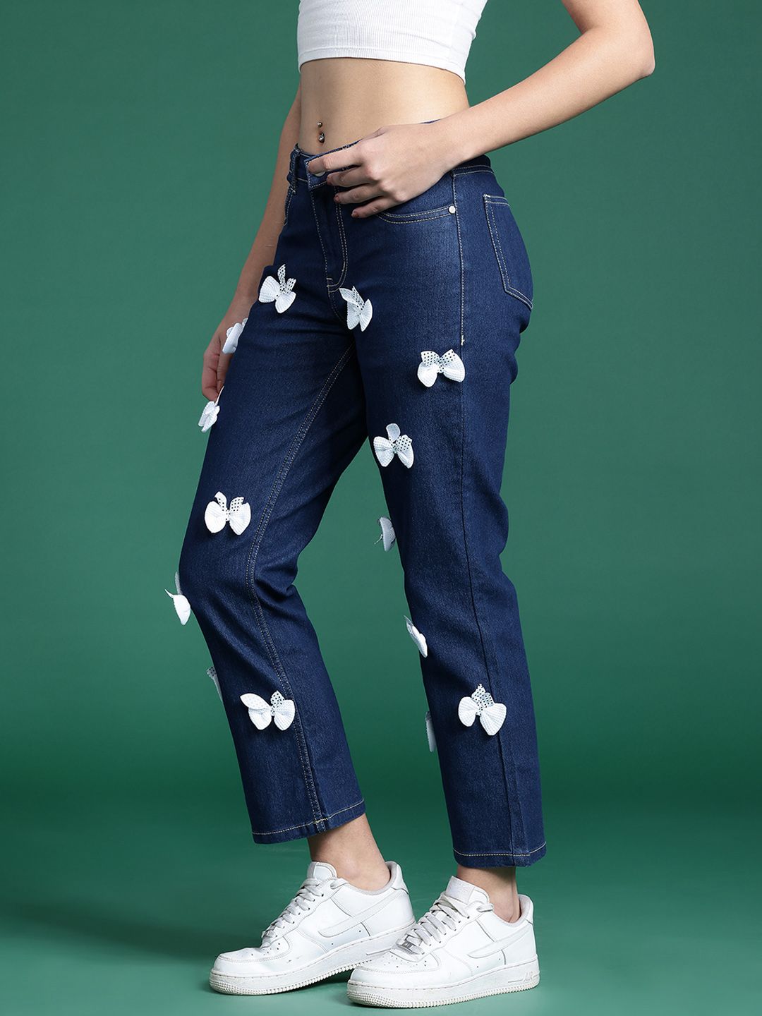 DressBerry Women Stretchable Straight Fit Jeans with Bow-Detail