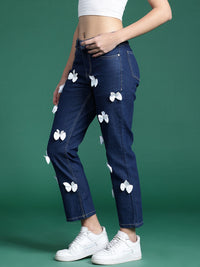 DressBerry Women Stretchable Straight Fit Jeans with Bow-Detail