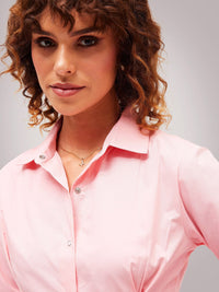 SASSAFRAS Pink Slim Fit Opaque Casual Pleated Pure Cotton Shirt