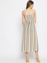 Berrylush Women Beige & Yellow Striped Fit and Flare Dress