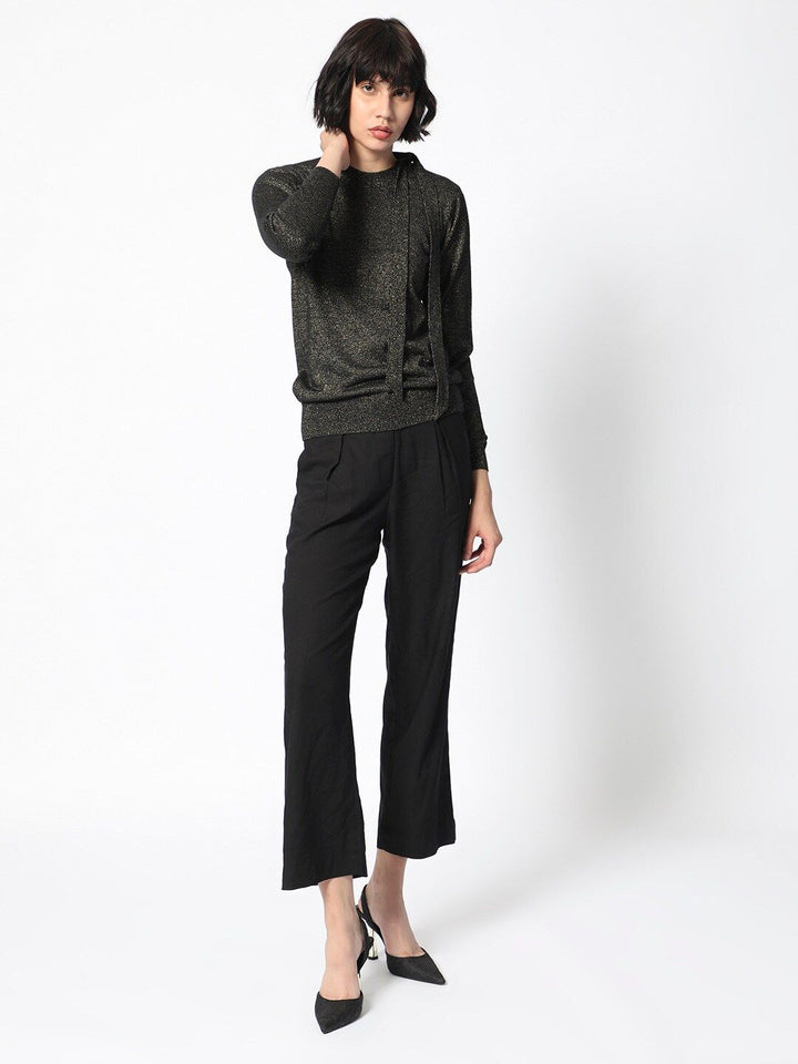 RAREISM Self Design Tie Ups Detail Long Sleeves Shimmer Top