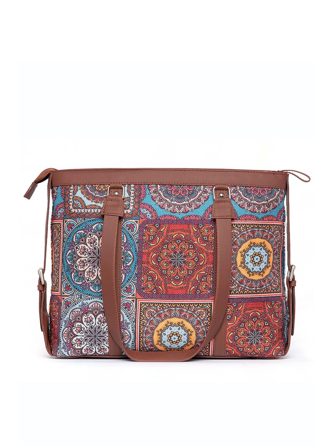 ZOUK Brown Ethnic Motifs Printed Laptop Structured Shoulder Bag