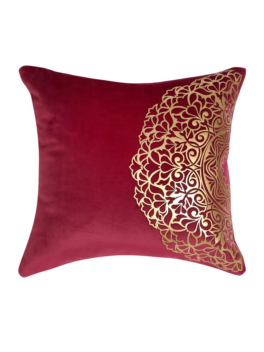 HOSTA HOMES Red & Gold-Toned Set of 5 Geometric Velvet Square Cushion Covers