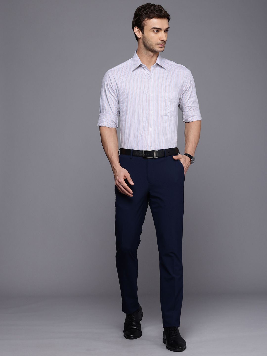 Raymond Micro Checked Slim Fit Opaque Pure Cotton Formal Shirt
