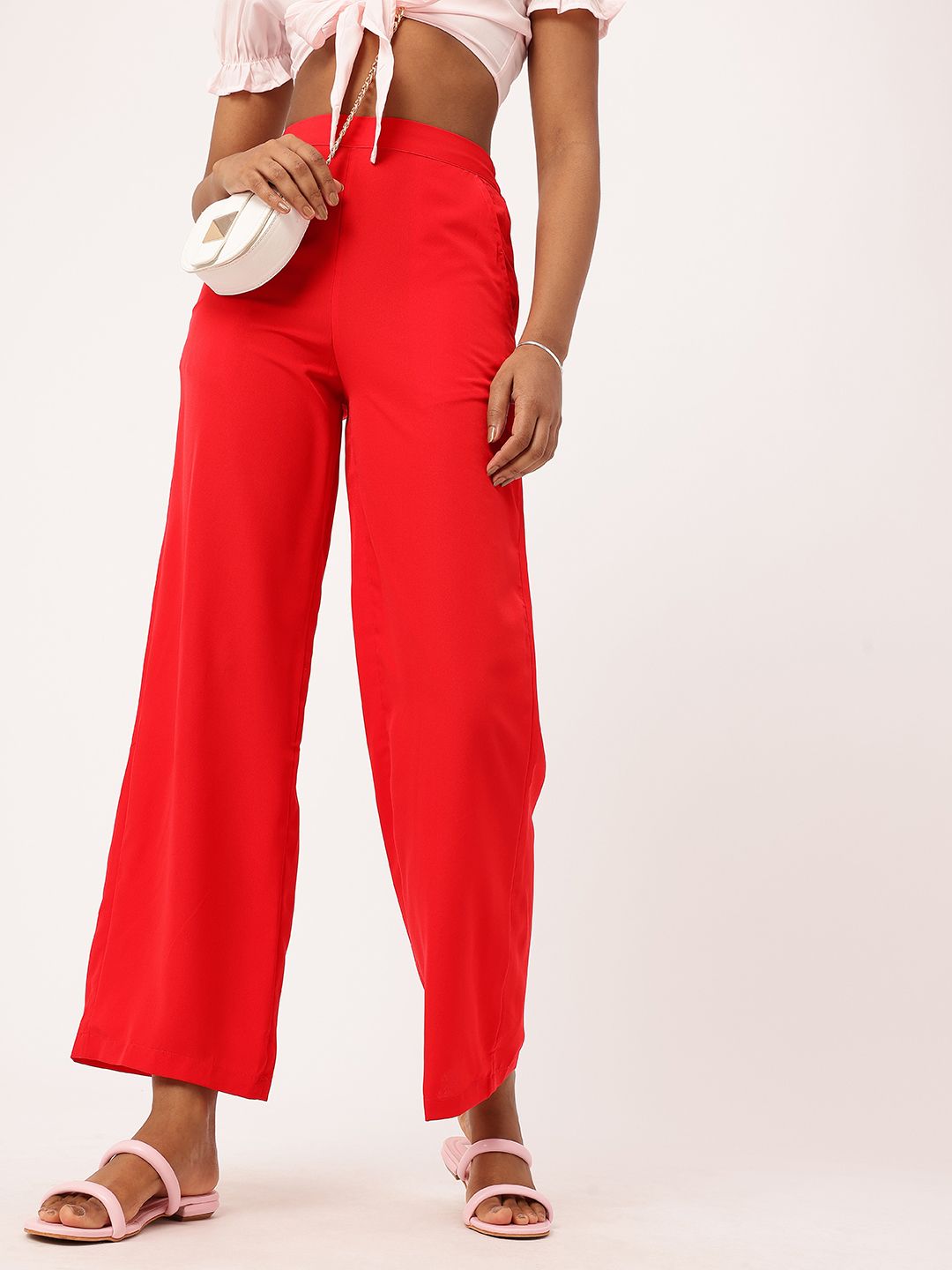 DressBerry Women Cherry Red Smart Staple Parallel Trousers