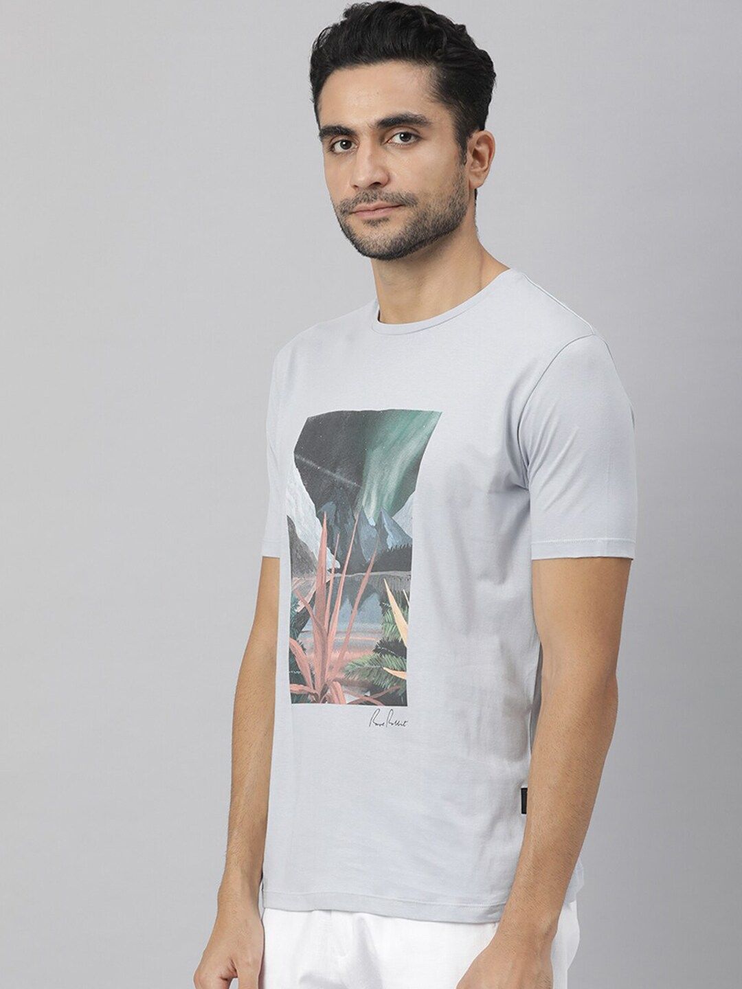 RARE RABBIT Men Mount Printed Pure Cotton Slim Fit T-Shirt
