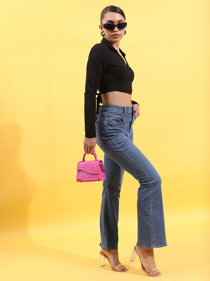 Tokyo Talkies Black Shirt Collar Bungkus Tanaman Top