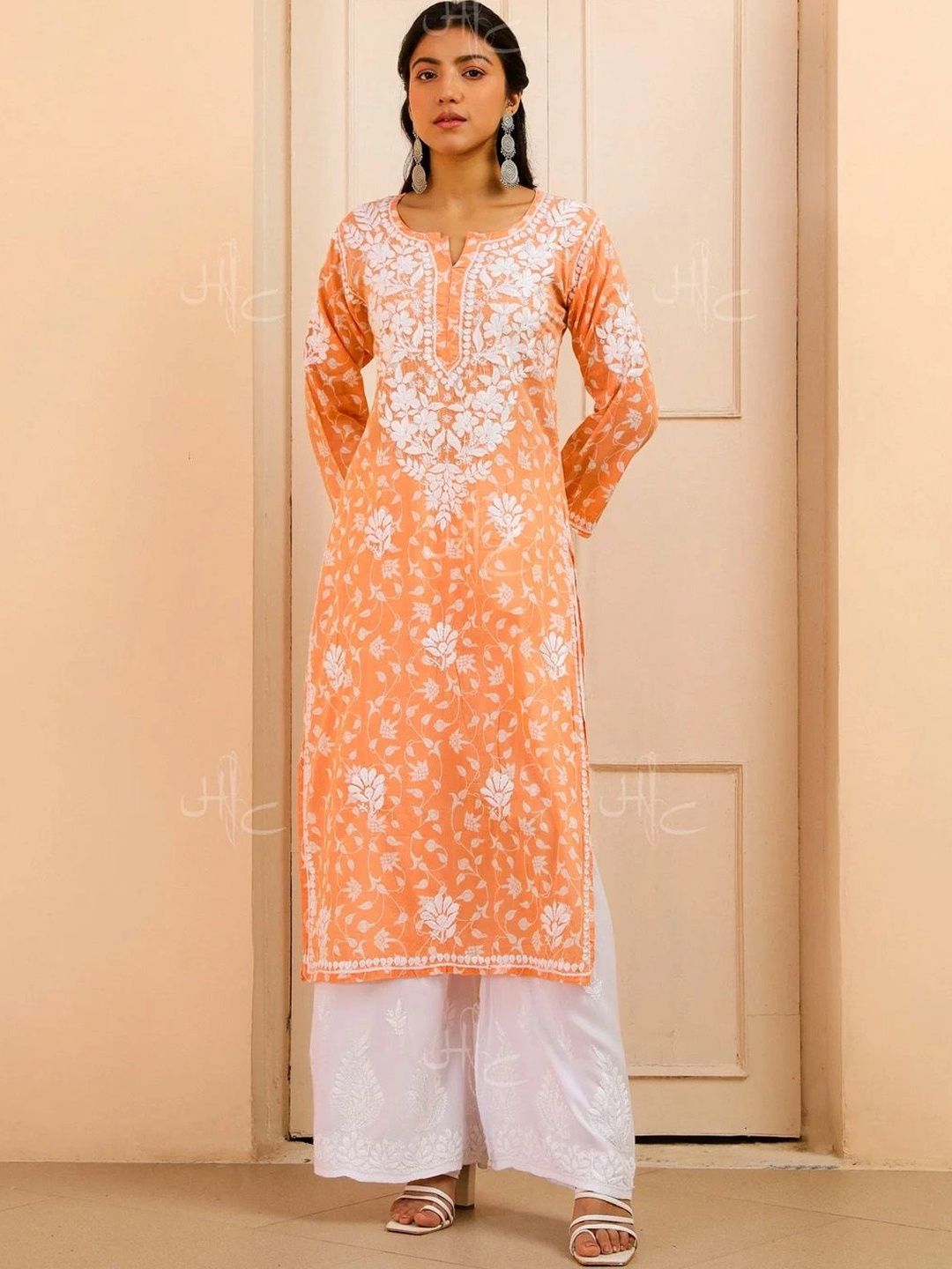 Rumah Wanita Chikankari Kurta Sulam Bunga