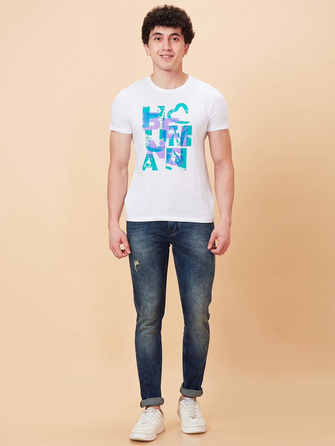 Being Human Men Slim Fit Low Distress Light Fade Jeans