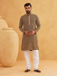 SOJANYA Set Kurta Cotton Pure Cotton Lengan Panjang Sulam Geometrik Kolar Mandarin