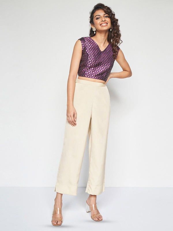 Global Desi Geometric Printed V-Neck Sleeveless Top