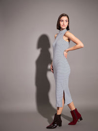 SASSAFRAS High Neck Striped Bodycon Midi Dress