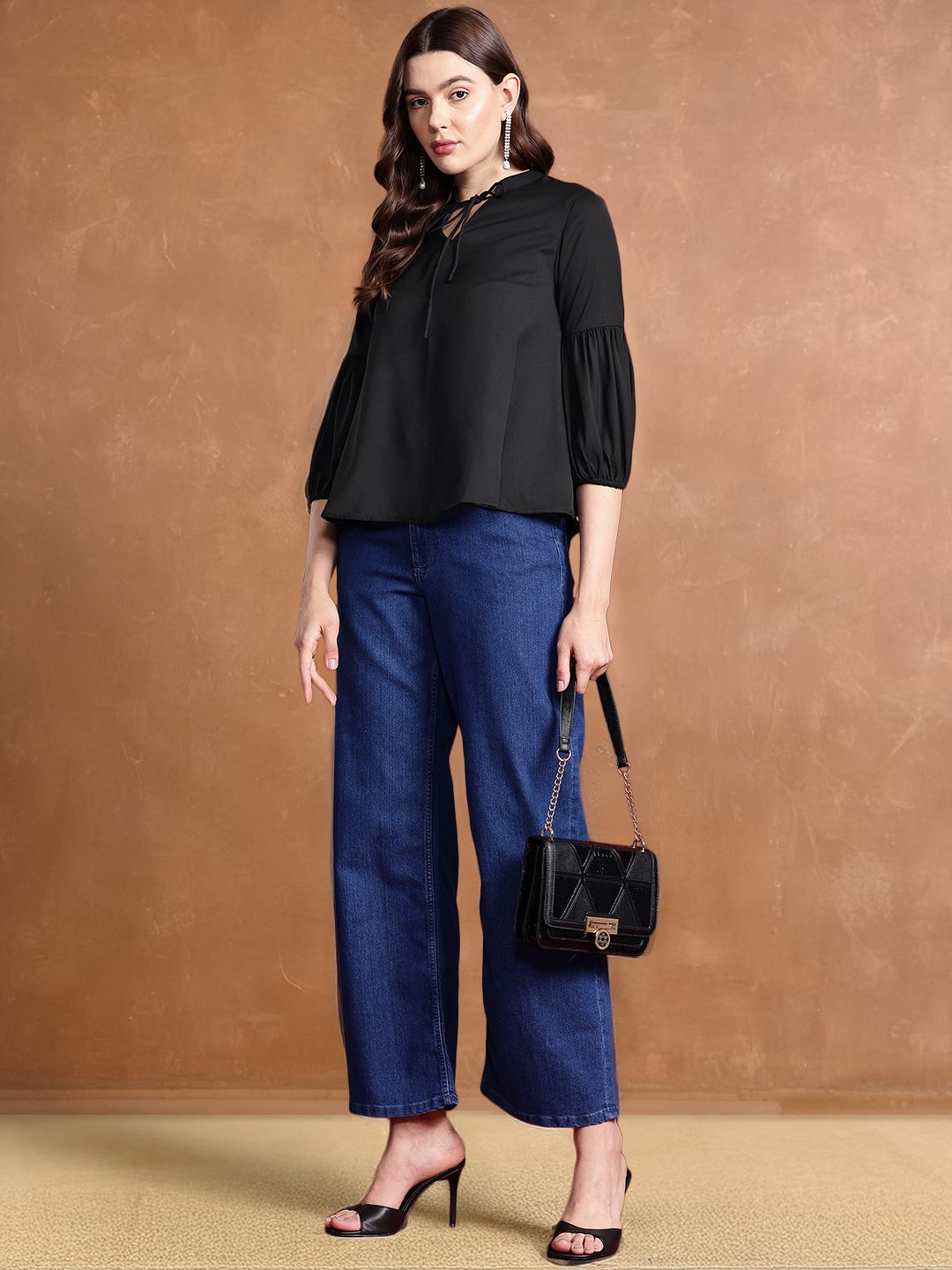 all about you Tie-Up Neck Puff Sleeves Top