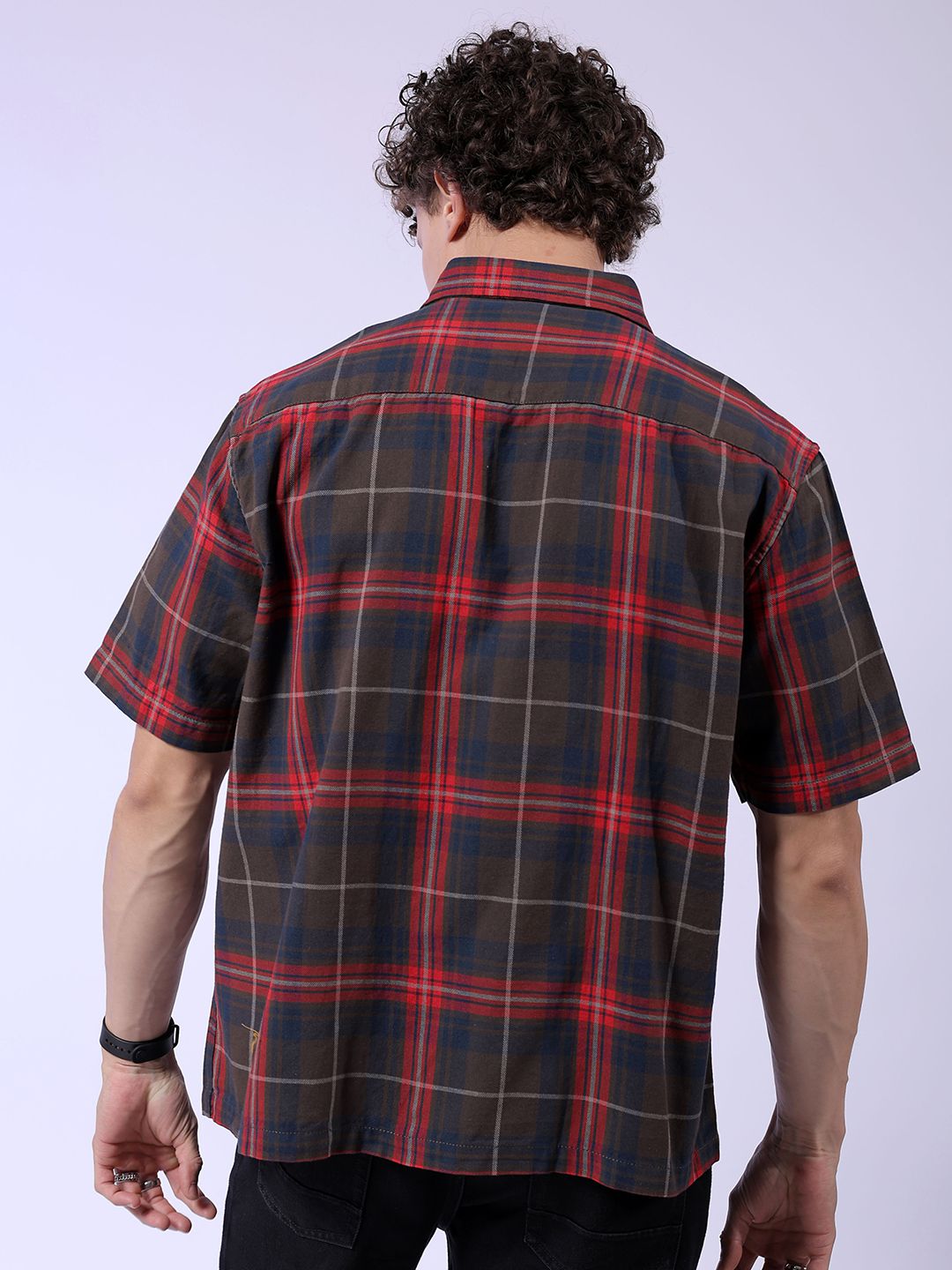 The Indian Garage Co Tartan Checked Pure Cotton Oversized Casual Shirt