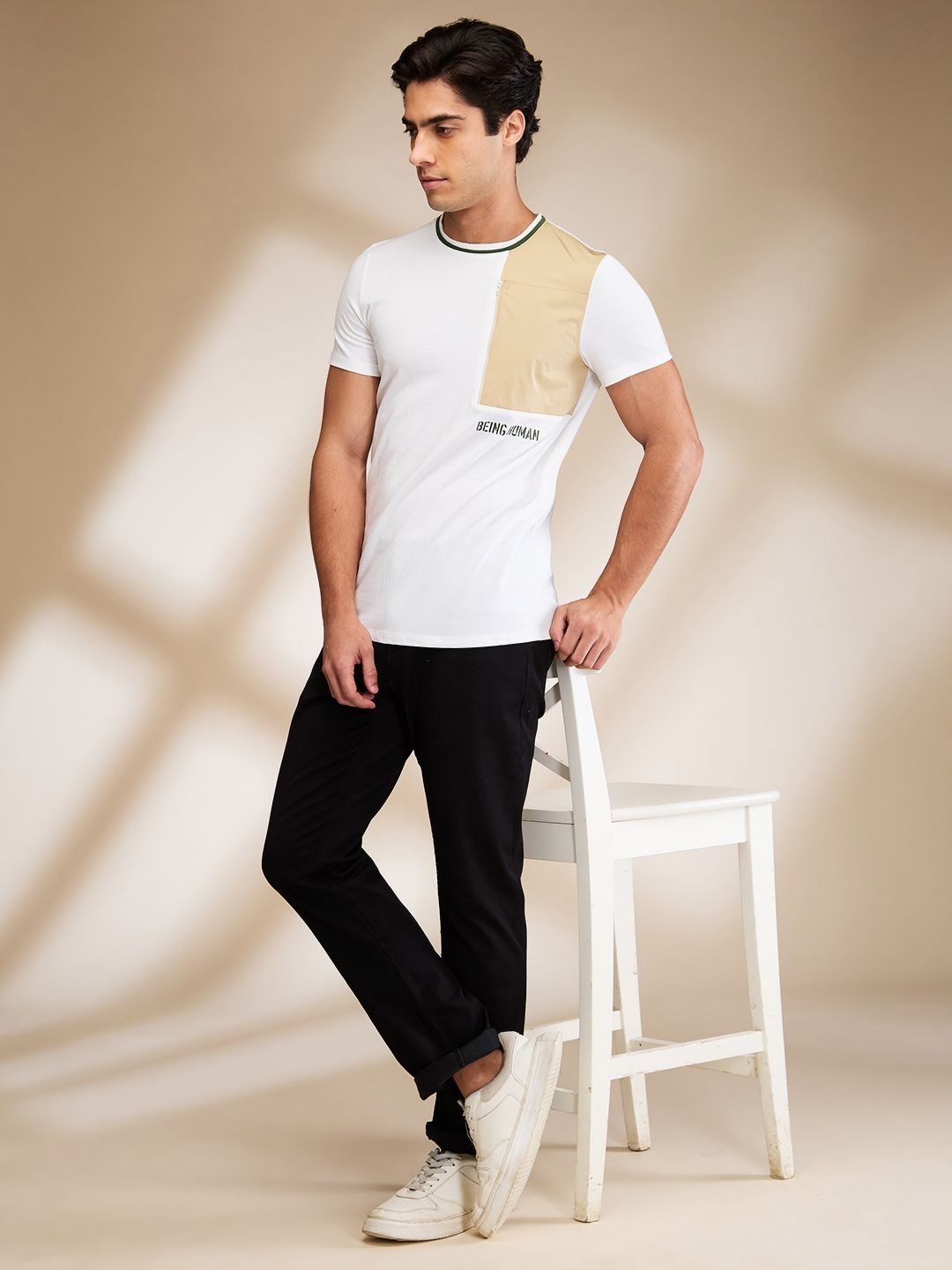 Being Human Men Colourblocked Pockets Slim Fit T-shirt