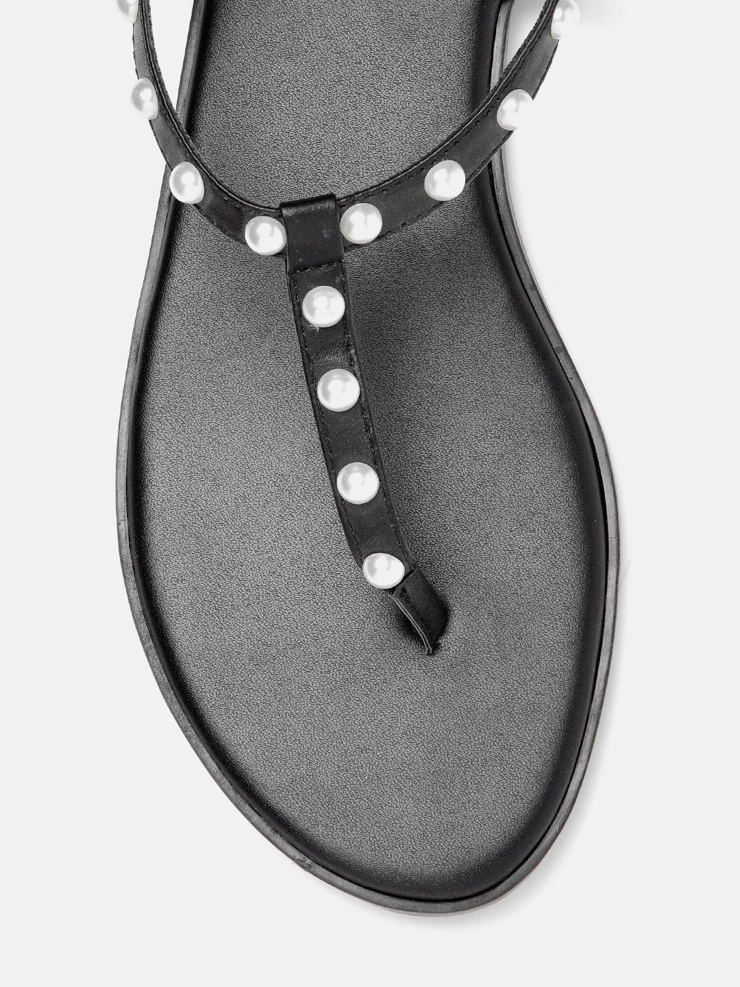 DressBerry Women Beaded T-Strap Flats