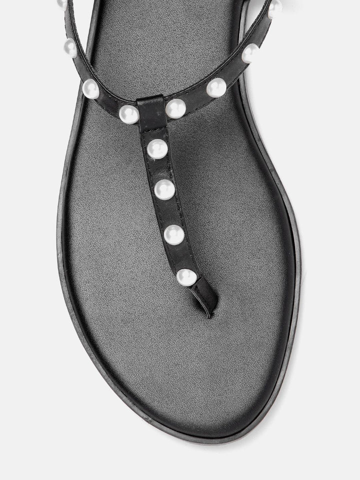 DressBerry Women Beaded T-Strap Flats