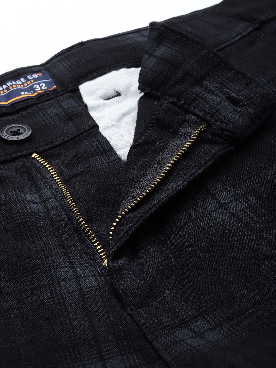 The Indian Garage Co Men Black Checked Slim Fit Trousers