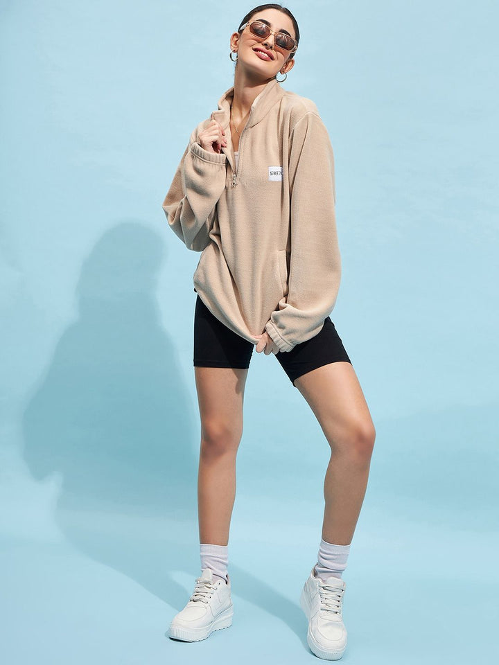 STREET 9 Beige Mock Collar Oversized Sweatshirt