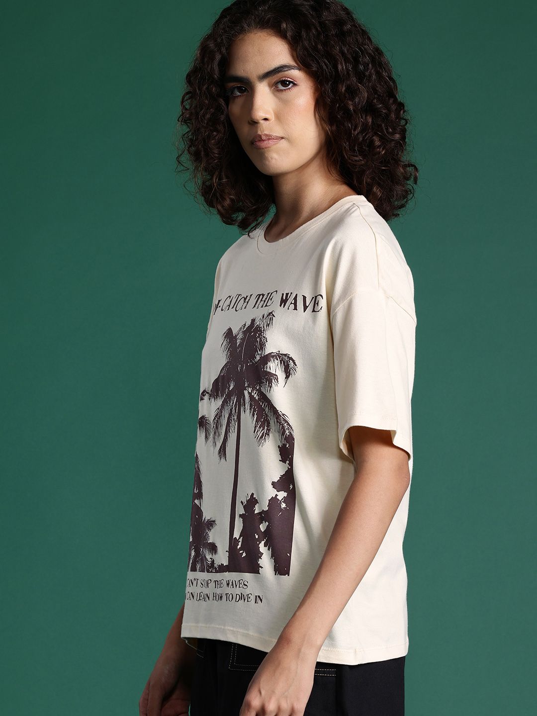 DressBerry Graphic Printed Drop-Shoulder Sleeve T-shirt