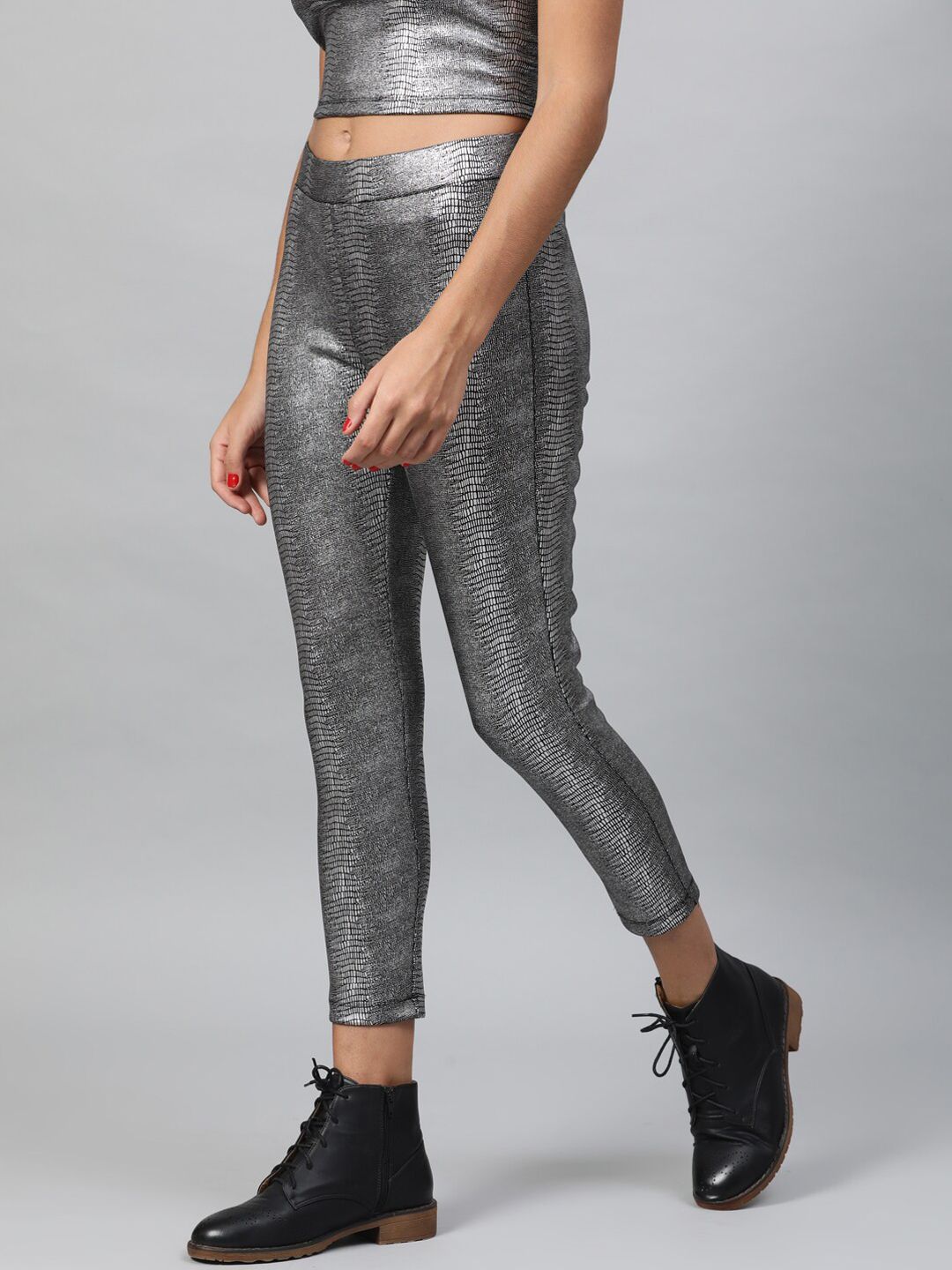 STREET 9 Women Silver Solid Skinny-Fit Treggings