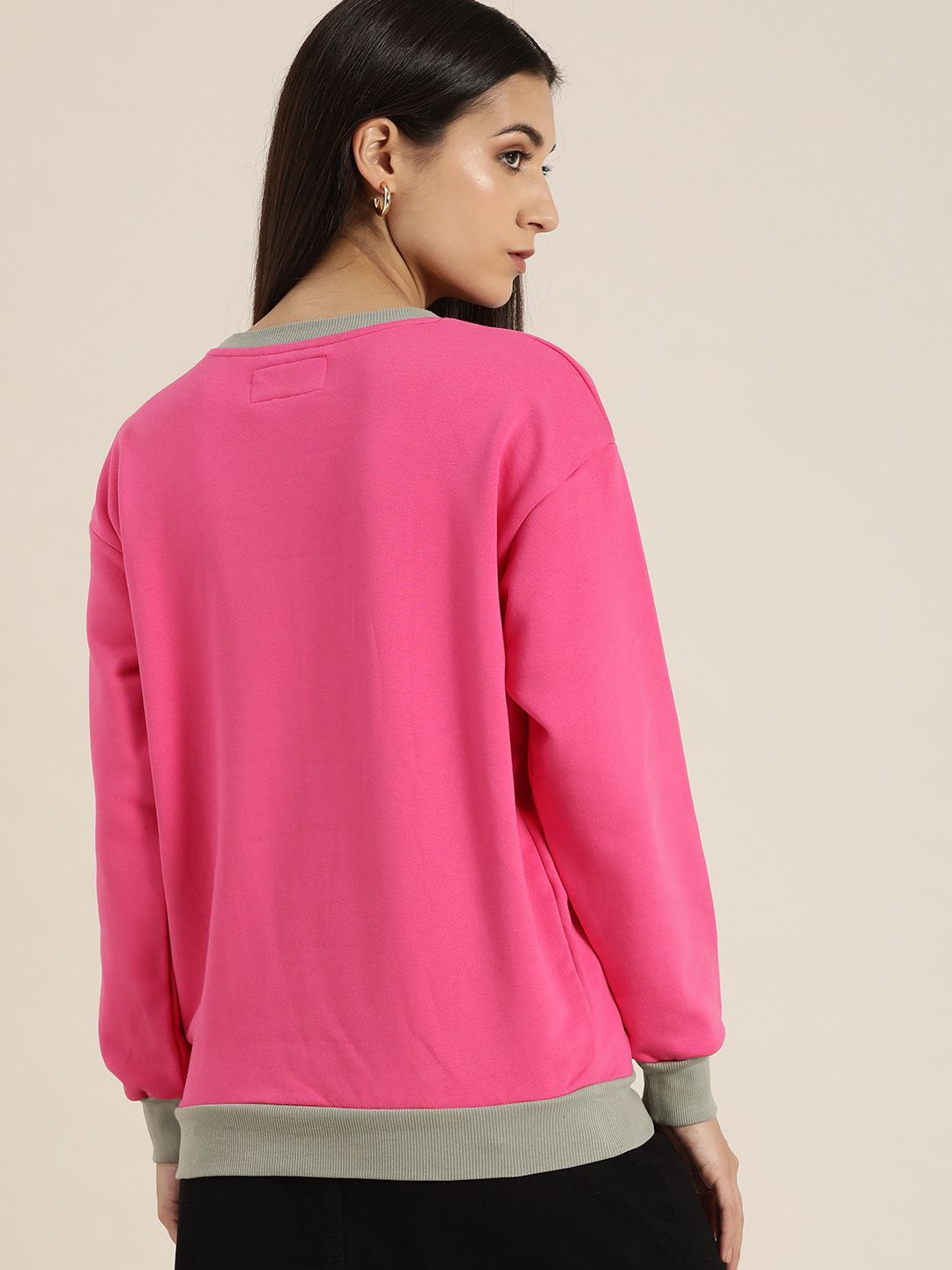 DILLINGER Women Pink Printed Oversized Sweatshirt