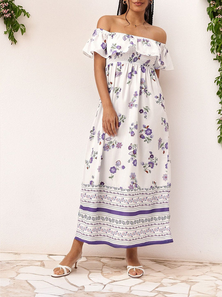DressBerry Holiday Chic Off-Shoulder Appeal Smocked Maxi Dress