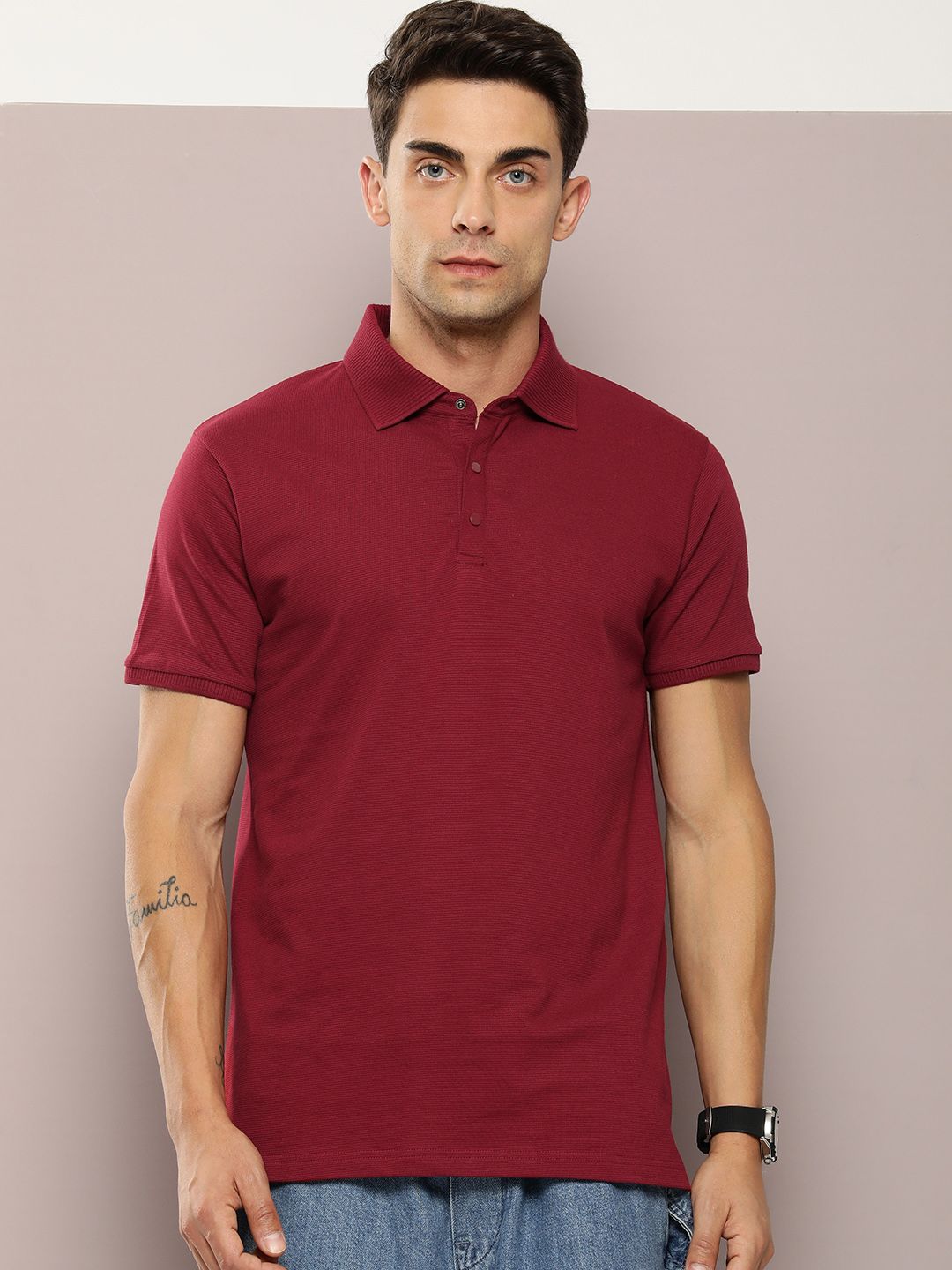 DILLINGER Men Polo Collar Honeycomb Structure T-shirt
