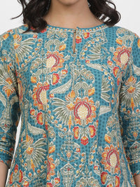 W Floral Printed Keyhole Neck Pure Cotton A-Line Kurta