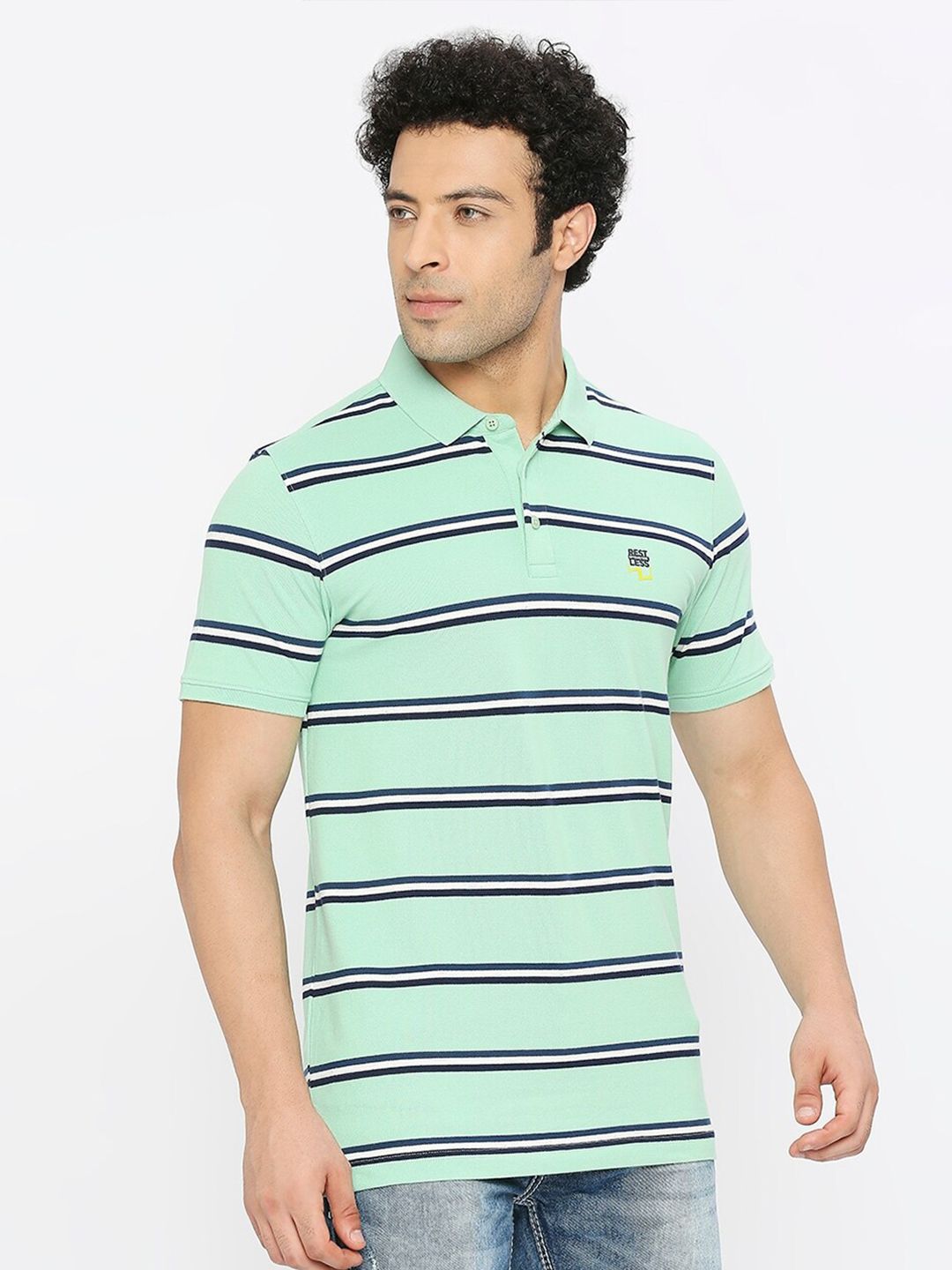 SPYKAR Striped Polo Collar Cotton T-Shirt