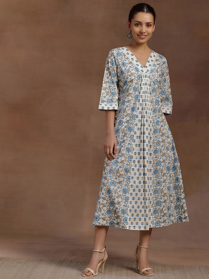 Libas Floral Print Flared Sleeve A-Line Midi Dress
