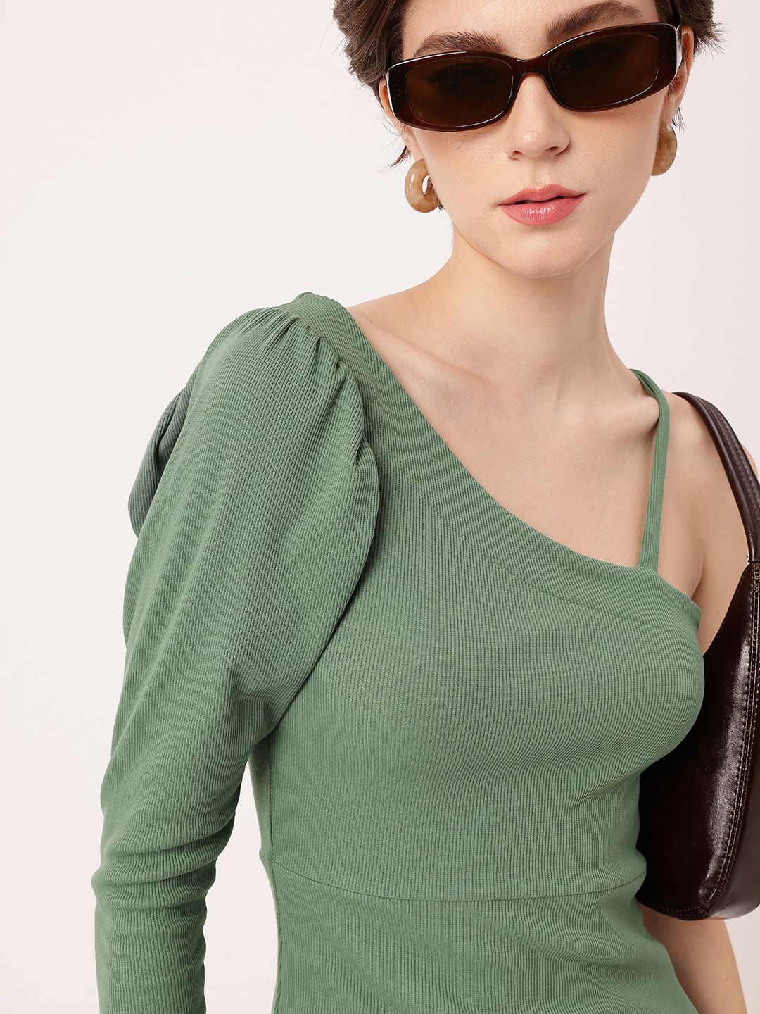 DressBerry Ribbed In Korean Street Peek-A-Boo Shoulder Bodycon Mini Dress