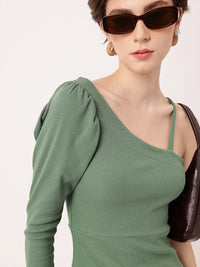 DressBerry Ribbed In Korean Street Peek-A-Boo Shoulder Bodycon Mini Dress