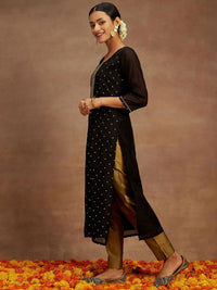 Libas Floral Sequinned Embroidered Chanderi Silk Straight Kurta