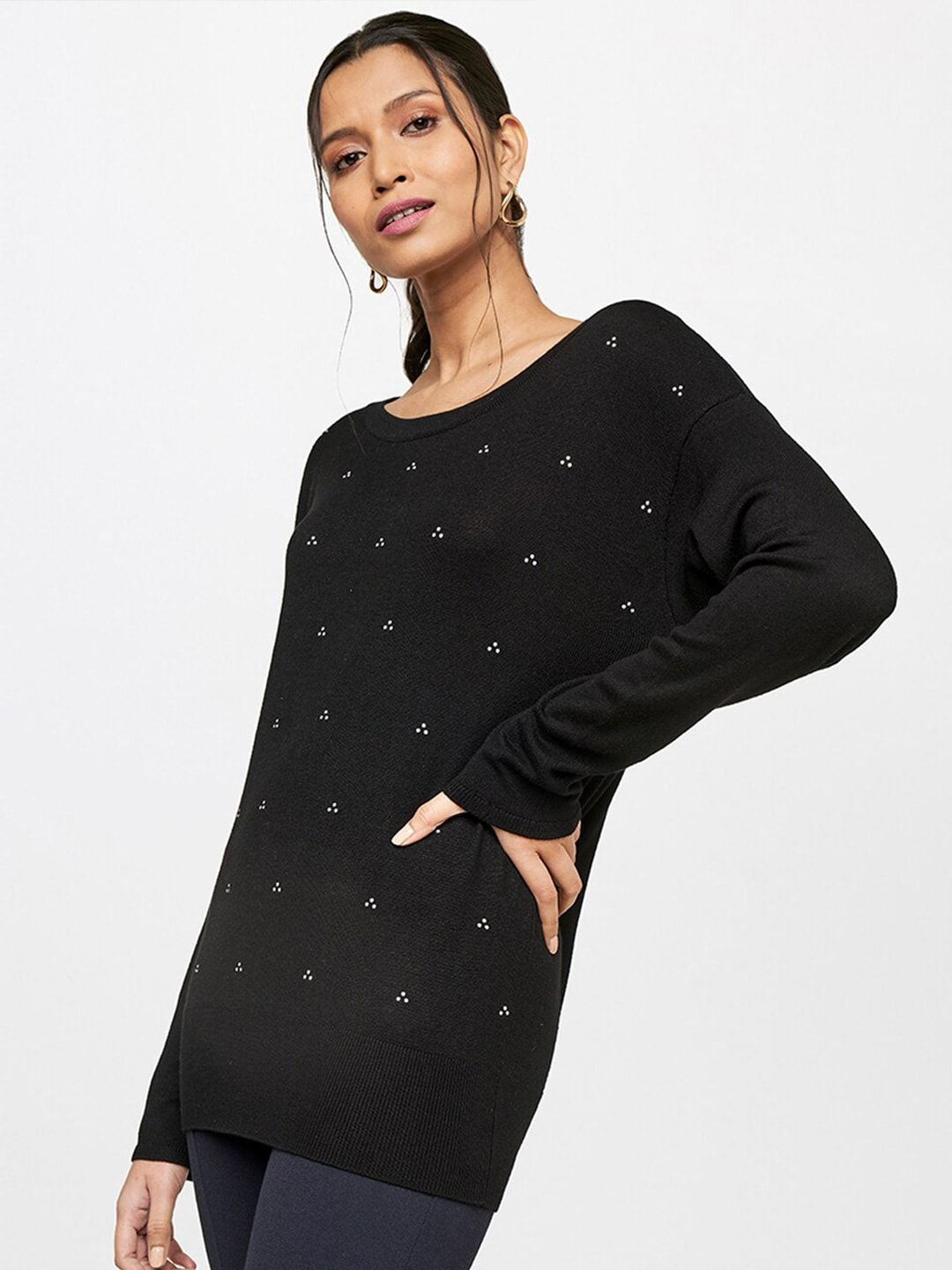AND Women Black Geometric Print Top