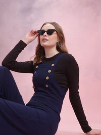 DressBerry Crinkled Effect Shoulder Straps Jumpsuit with Mock Buttons