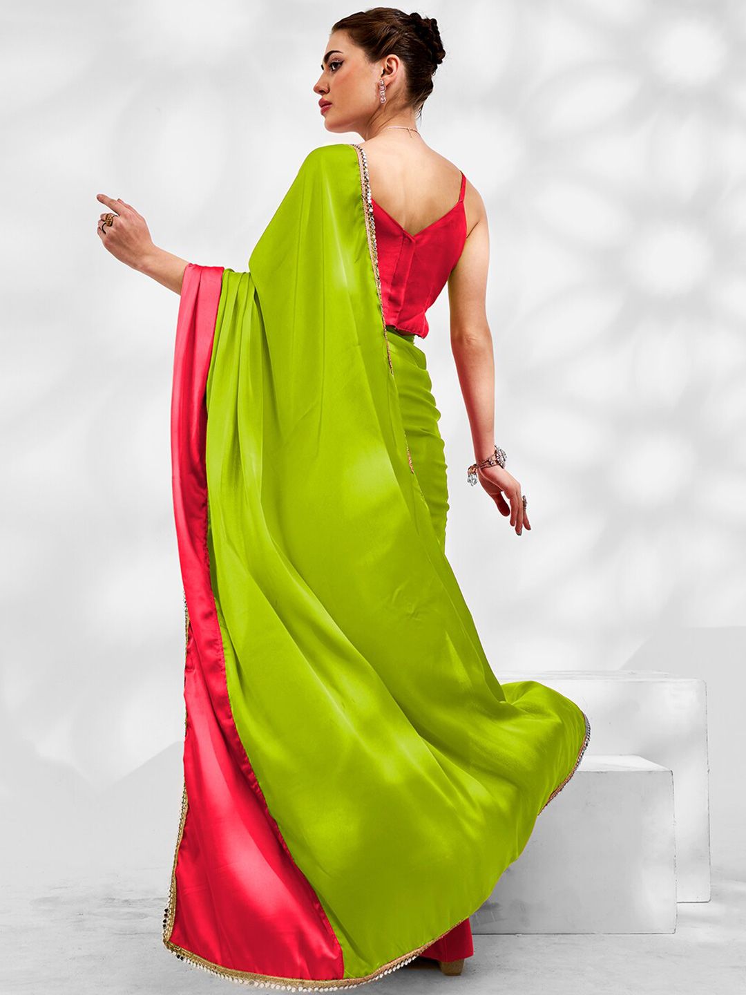 Mitera Colourblocked Mirror Work Pure Georgette Saree