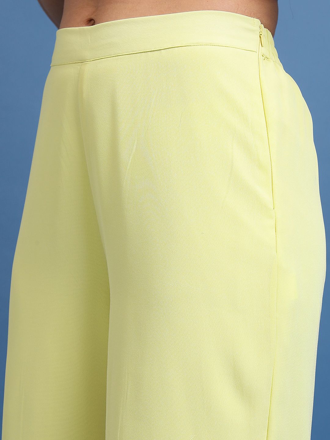 Vishudh Lime Green Printed Crop Top & Jacket With Palazzos
