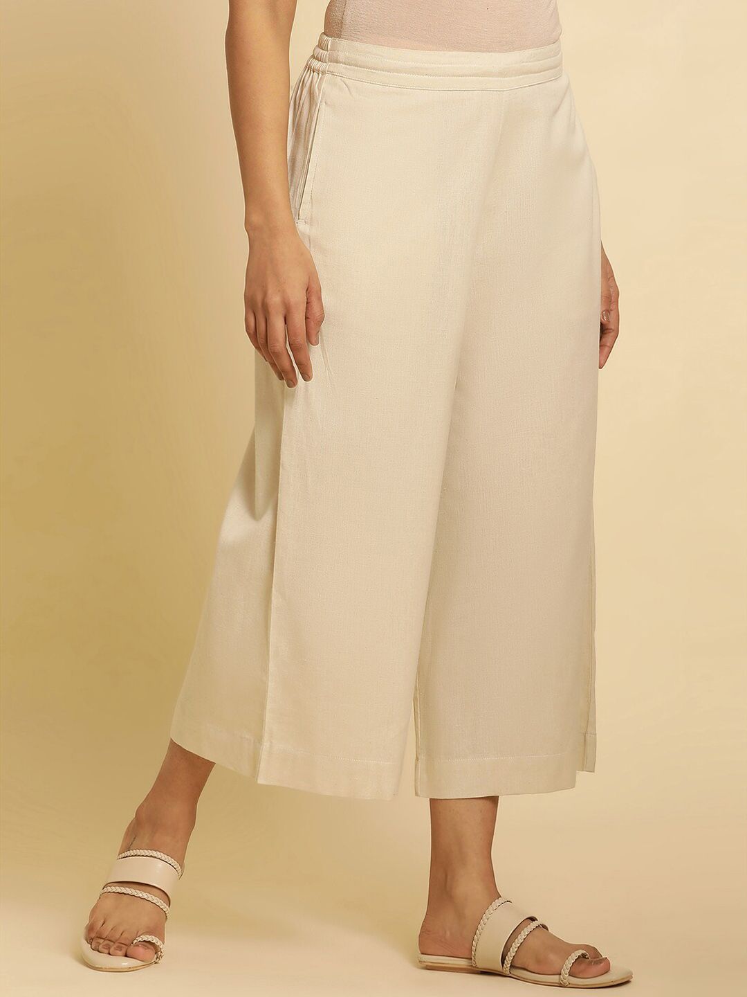 W Women Straight Fit Cropped Ethnic Culottes Trousers