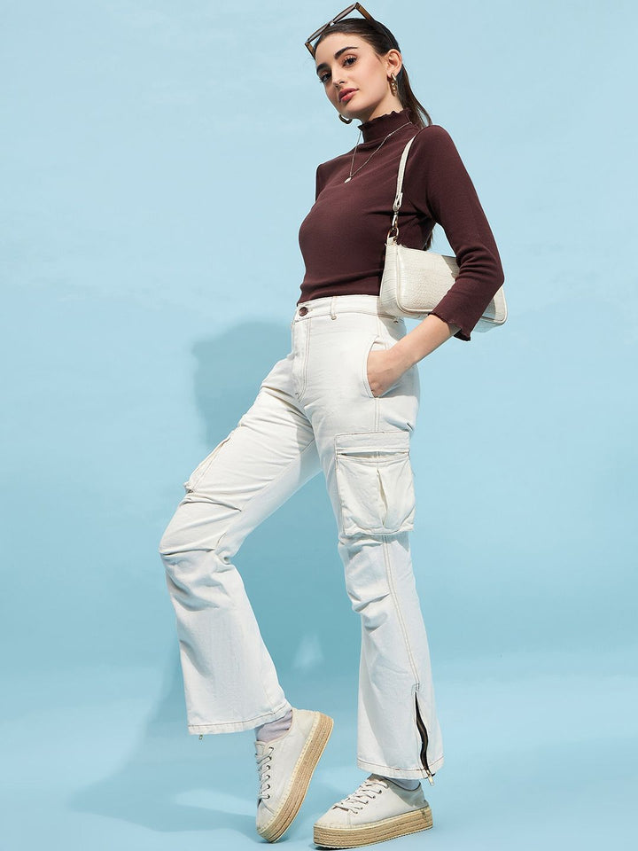 STREET 9 Ribbed High Neck Long Sleeves Regular Top