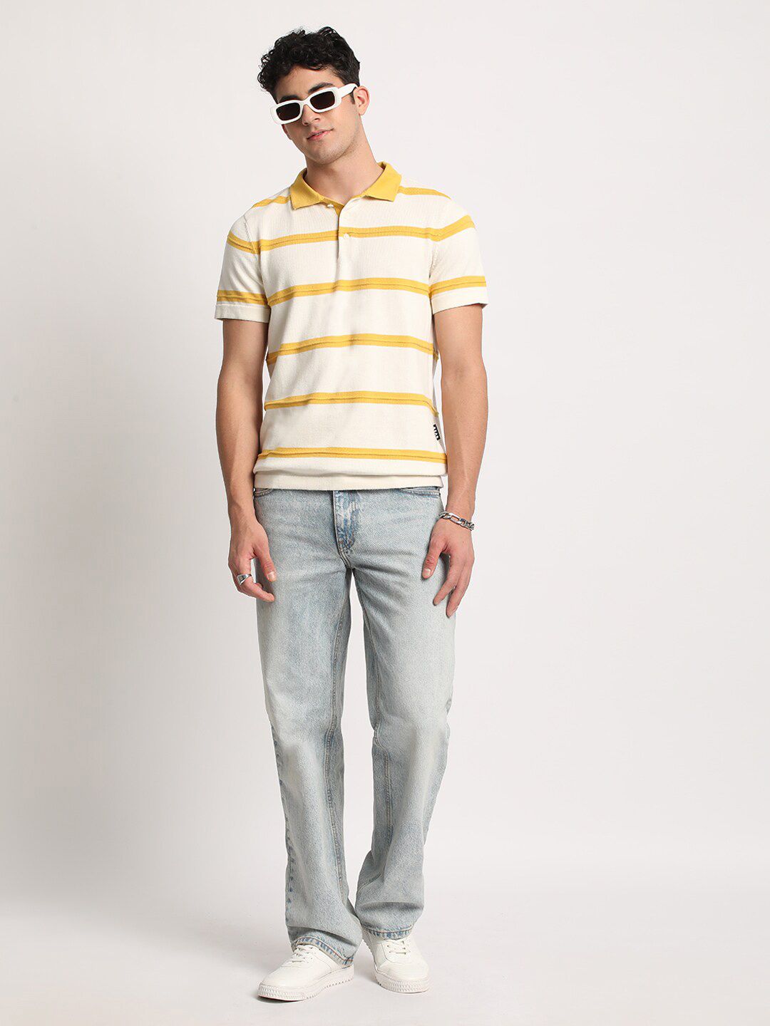 THE BEAR HOUSE Men Striped Regular Fit Cotton Polo Collar T-Shirt