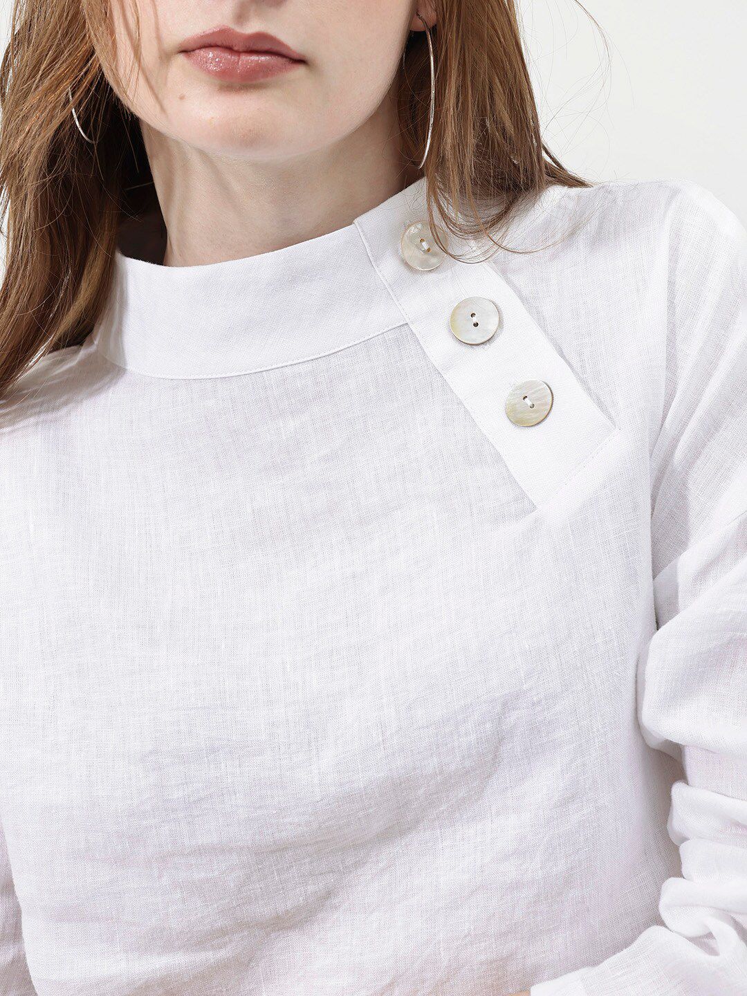 RAREISM Mandarin Collar Linen Top
