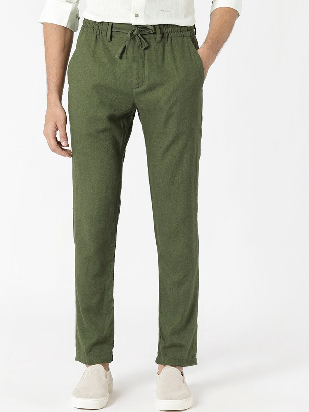 RARE RABBIT Men Linac Drawstring Slim Fit Cotton Trouser