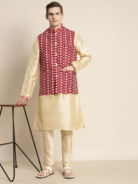 SOJANYA Kurta Lelaki dengan Jaket Nehru Bersulam Motif Churidar & Etnik