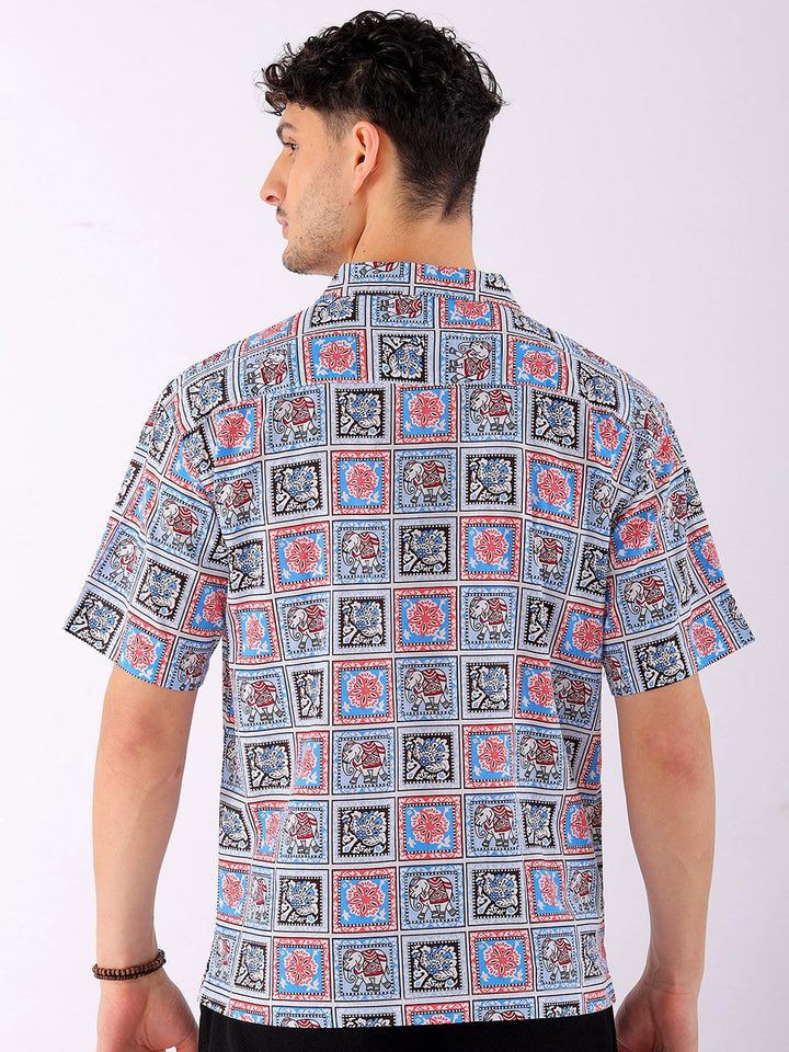 The Indian Garage Co Men Relaxed Fit Indie Geo Mosaic Printed Resortwear Shirt