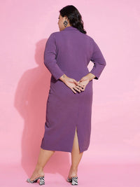 SASSAFRAS Curve Plus Size Shirt Collar Wrap Midi Dress