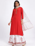 Anouk Yoke Design Panelled Kurta with Floral Printed Palazzos & Dupatta