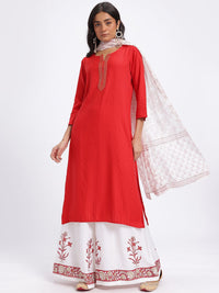 Anouk Yoke Design Panelled Kurta with Floral Printed Palazzos & Dupatta